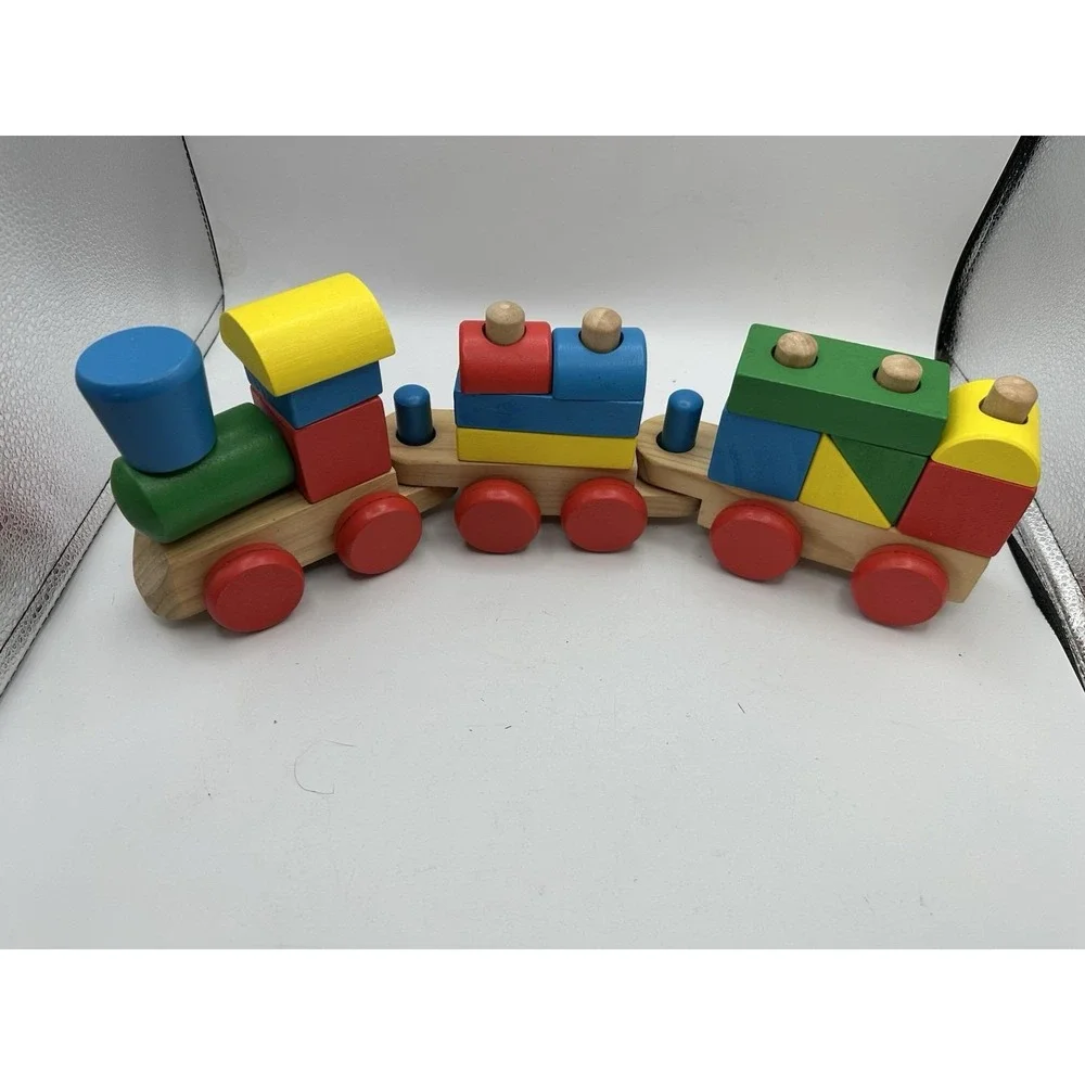 Melissa and Doug Wood Train - 18 Colorful Pieces  - Stacking Toy